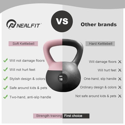 NEALFIT Soft Kettlebell 5LB/10LB/15LB/20LB/25LB, Kettlebells for Home Gym Strength Training, Anti-Slip Fitness Weights for Men Women - color: 5LB Pink-Graphite Black