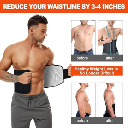 AMZBOSS Waist Trainer for Women & Men, Sweat Band Waist Trimmer Sweat Belts - color: Silver+pocket, size: Large