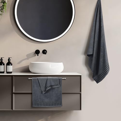 MALLONI HOME Ultra Soft 3 Pack Cotton Towel Set, Contains a Bath Towels 28x55 inch, a Hand Towels 16x24 inch & a Wash Coths 12x12 inch, Ideal Everyday use, Compact & Lightweight - Charcoal Grey - color: Charcoal Grey, size: 3 Pack Set