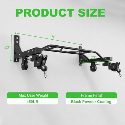 Wall Mounted Pull Up Bar, Heavy Duty Multi-Grip Chin Up Bar for Home Gym, 450 lbs Weight Capacity Upper Body Strength Training Equipment, Equipped with a variety of fitness handles.