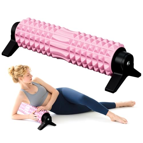 Foam Roller with Stand - Bracket Foam Roller for Back Pain, 21 inch Trigger Point Deep Tissue Massage Roller, Medium Density Grid Bracket Foam Rollers, Leg Roller for Muscles Deep Tissue - color: Pink