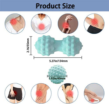 Peanut Massager Ball Set, Double Lacrosse Massage Ball and Mobility Ball for Physical Therapy, Myofascial Deep Tissue Trigger Point Massage Tool for Neck, Shoulder, Back, Legs, HIPS (Green)