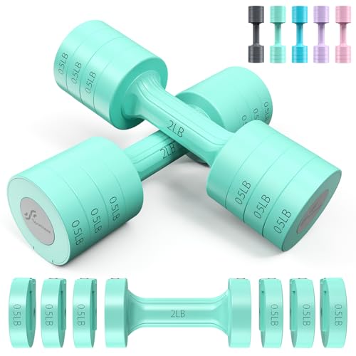 Sportneer Adjustable Dumbbells Hand Weights Set: 5 lb Dumbbell Set of 2 Each 2lb 3lb 4lb 5lb Free Weights Fast Adjust Weight 4 In 1 Weights Dumbbells Set for Women Men Home Gym Exercise Training - color: Green