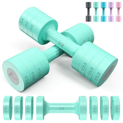 Sportneer Adjustable Dumbbells Hand Weights Set: 5 lb Dumbbell Set of 2 Each 2lb 3lb 4lb 5lb Free Weights Fast Adjust Weight 4 In 1 Weights Dumbbells Set for Women Men Home Gym Exercise Training - color: Green