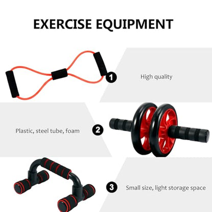 Healifty Red Dual Wheel Ab Roller Set Home Gym Fitness Equipment for Unisex Core Strengthening and Abdominal Workout Portable Compact Design for Exercise