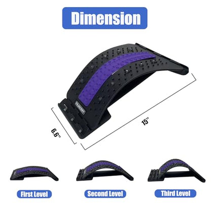 Back Stretcher, 3 Level Adjustable Lumbar Back Cracker Board, Back Pain Relief Device, Back Massage, 84 Massage Points and 10 Magnetic Points, Relief for Lumbar Area Pain, Scoliosis Aid, Spine, Herniated Disc, Lumbar Support Board, Extra NBR Pad & Silicon