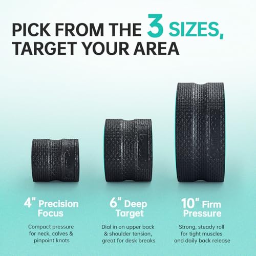 GymCope 3pack Back Wheel Foam Roller – Targeted Back & Neck Relief, Lumbar Spine Stretcher, Spinal Decompression Stretcher, Massage Roller with Density Foam for Physical Therapy, Supports 500lbs