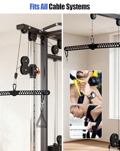 Multi-Grip LAT Pulldown Bar for Home Gym, Lat Pull Down Attachment with Swivel Bearings & Carabiners for Cable Machine Pulley System, Tricep Pushdown, Back Workout, Strength Training