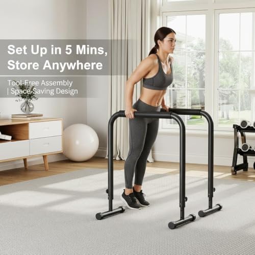 Adjustable Dip Bars, 440LBS Heavy Duty Dip Station for Home Gym, Stable Calisthenics Bars with Anti-Slip Grips for Upper Body Workout, Push Up Bars Portable Dip Stand (32"-36" Height)