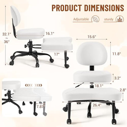 Homall Ergonomic Cross Legged Office Desk Chair with Wheels, 360° Swivel and Adjustable Height for Meditation and ADHD,Criss Cross Kneeling Chair with Lumbar Support (Leather, White) - color: White