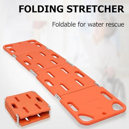 Foldable Spine Board Stretcher Backboard,Four-Fold Engineering Plastic Board for Long-Term Care,Water Floating Stretcher,Portable Transport Rescue Stretcher