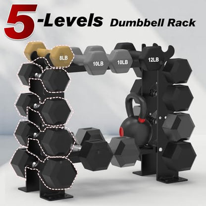 Dumbbell Rack Stand Only, Weight Rack for Home Gym Dumbbells, 5 Tier 450LBS Capacity Weight Holder Organizer, Black Weight Storage Racks Suitable for 1-45 LBS