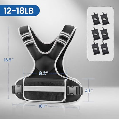 Adjustable Weighted Vest Woman 4-10lb/12-18lb/20-32lb Weighted Vest Men with 6 Ironsand Weights, Shoulder Pads and Large Pocket for Walking Running Crossfit Strength Training - color: Black, size: 12-18lb