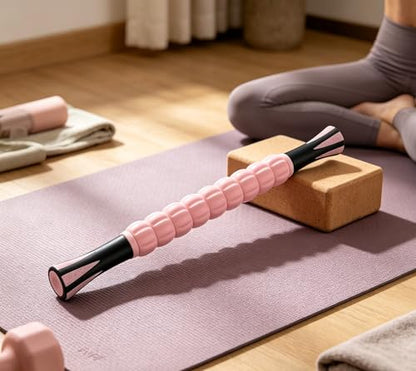 Muscle Roller Stick - A Full-Body Massage Roller that Can Relieve Muscle Soreness, Cramps and Tension After Exercise. It is a Handheld Physical Therapy and Recovery Tool（Pink） - color: Pink Black