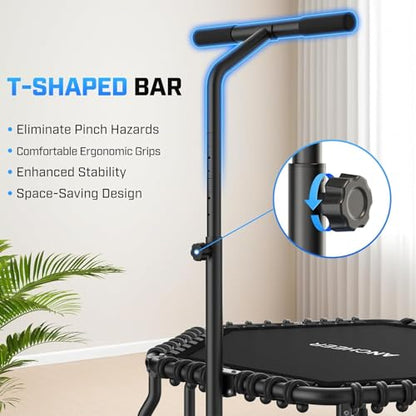 ANCHEER Trampoline, 50'' Rebounder Trampoline for Adult with Bar, Indoor Mini Trampoline, 550LBS Fitness Trampoline with Bungee, Jumping Cardio Equipment, Exercise Trampoline at Home Gym - color: Light Black