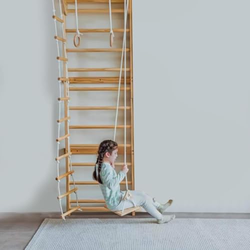 Avenlur Betula Swedish Ladder Wall Gym - Indoor Playset with Swing, Rope Ladder, Pull-Up Bar, and Slide - Indoor Gym for Kids and Adults - size: 79"