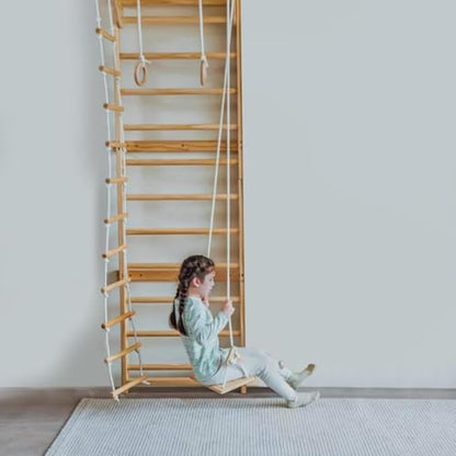 Avenlur Betula Swedish Ladder Wall Gym - Indoor Playset with Swing, Rope Ladder, Pull-Up Bar, and Slide - Indoor Gym for Kids and Adults - size: 79"