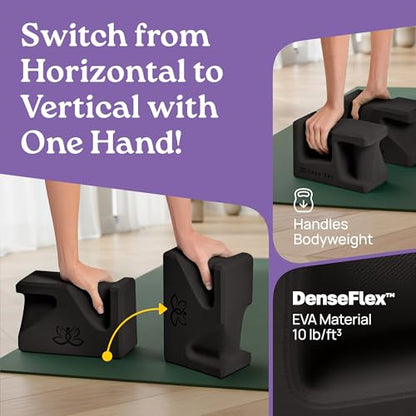 PRO Yoga Blocks | Ergonomic Yoga Block 2 Pack for Wrist Comfort and Support | EVA Foam Exercise Blocks, 2x Knee Pads & Yoga Strap | Pilates Block Set | Bricks to Eliminate Wrist Pain - color: Black