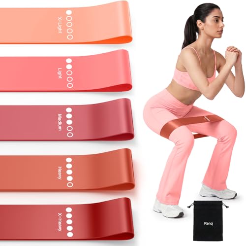 Resistance Bands for Working Out, 5-Pack Elastic Loop Exercise Bands for Strength Training Stretching, Home Gym Equipment for Pilates Yoga Physical Therapy, Leg Glute Arm Workout Kit for Women Men - color: Pink