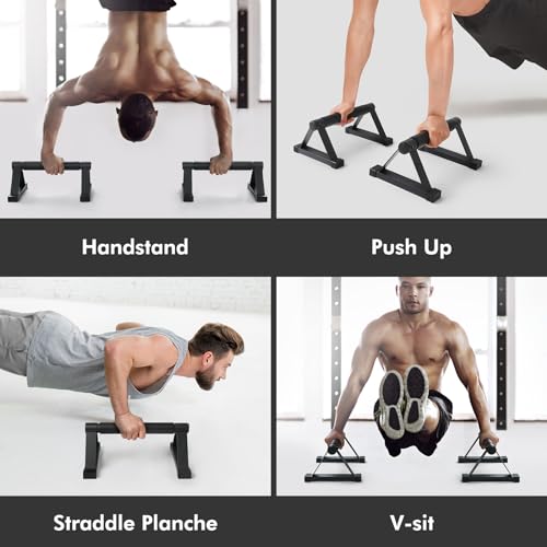 Wood push up bars Parallettes bars Anti-slip Handstand Bars for Calisthenics, Fitness, Floor workouts Solid Wood with Sturdy Metal Bracket, Support 500 lbs