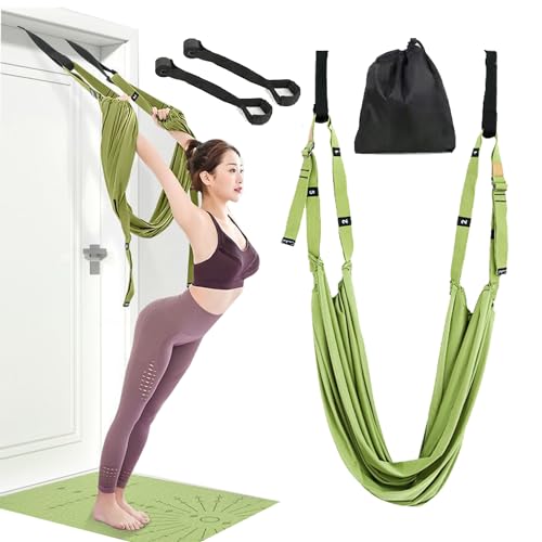 Yoga Stretching Strap,Stretching Equipment with Door Anchor,Back Stretcher for Back Pain, Flexibility Tensile Trainer for Dance Aerial Yoga Ballet Leg Stretching Exercise - color: Green