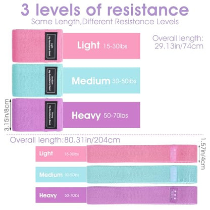 6PCS Fabric Resistance Bands for Legs, 3 Strength Level Elastic Stretching Assist Band with Portable Bag, Non-Slip Workout Bands for Squats Yoga Therapy, Women Cloth Band for Working Out