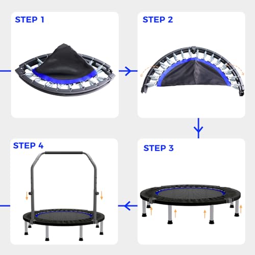 40"/48" Rebounder Trampoline for Adults Mini Trampoline for Adults and Kids Exercise Rebounder with Bar Fitness Trampoline Indoor Height Adjustable Max Load 330/440lbs - color: Blue-48in