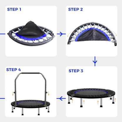 40"/48" Rebounder Trampoline for Adults Mini Trampoline for Adults and Kids Exercise Rebounder with Bar Fitness Trampoline Indoor Height Adjustable Max Load 330/440lbs - color: Blue-48in