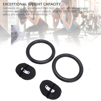 Gymnastic Rings with 15ft Straps, 300kg/660lbs Capacity, Adjustable Exercise Rings for Calisthenics, Home Gym & Outdoor Fitness Training, High Stability ABS Polyester Material