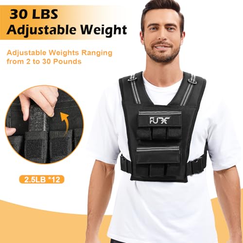 FUFF Adjustable Weighted Vest Men,20/30/40 LB Weight Vest for Strength Trainin, Workout Vest Woman with Removable Iron Weights for Walking, Rucking, Running, Exercise - size: 30 LB