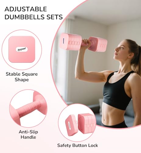 16LBS 20LBS Adjustable Dumbbell Set Dumbbells Sets Hand Weights for Women Men Free Weights Dumbbells Set Exercise Fitness dumbbell sets of 2 for Home Gym Workout Strength Training Equipments - color: Pink, style: 10LB Each [20 LBS Pair]