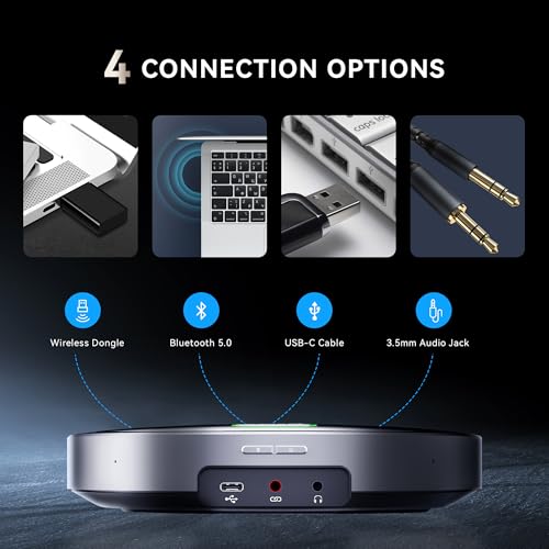 Tenveo MagiCall-EX Bluetooth Conference Speakerphone, Daisy Chain Expandable for up to 30 Attendees, 360° Voice Pickup, AI Noise Cancelling, USB/Bluetooth Wireless Speaker for Meetings & Large Rooms - color: Cosmic Black