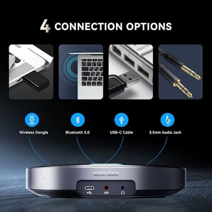 Tenveo MagiCall-EX Bluetooth Conference Speakerphone, Daisy Chain Expandable for up to 30 Attendees, 360° Voice Pickup, AI Noise Cancelling, USB/Bluetooth Wireless Speaker for Meetings & Large Rooms - color: Cosmic Black