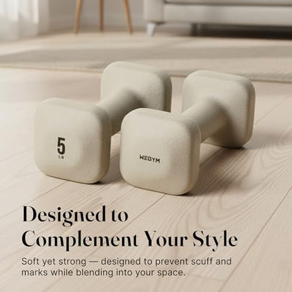WeGym SafeGrip Square Dumbbells with Anti Slip Handles, Aesthetic Free Weights for Home Workouts, Stable Design Prevents Rolling during Floor Exercises - color: Sandstone, style: 5LB Pair