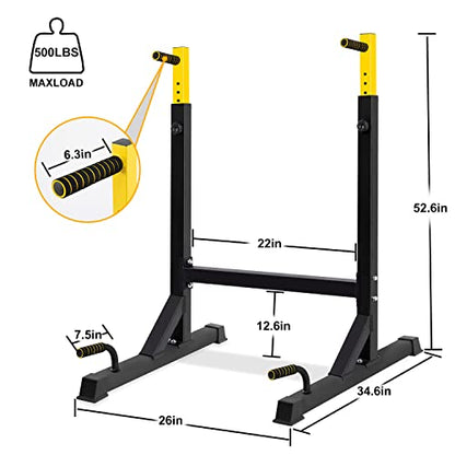 Dip Station Adjustable Parallel Bars For Home, Dip Stand With Two Safety Connectors And 6 Height Level, Multi-Function Dip Machine With 500 LBS Loading Capacity
