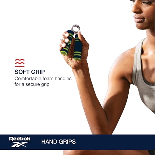Reebok 2-Pack Hand Grips, Spring Coiled Wrist, Fingers & Forearm Strength Trainer with Soft Foam Handles, Improves Grip Strength, Resistance Hand Gripper for Manual Exercises & Rehab - color: Blue/Lime