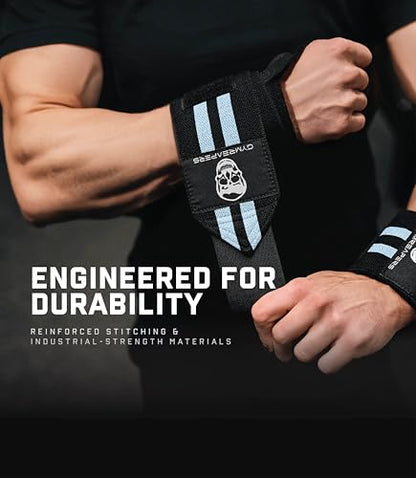 Gymreapers Weightlifting Wrist Wraps (IPF Approved) Professional Quality Wrist Support with Heavy Duty Thumb Loop - Best Wrap for Powerlifting Competition, Strength Training, Bodybuilding - color: Blue