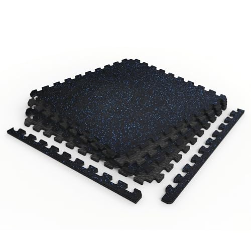 Dual-Surface Gym Exercise Mats 1/2" Thick EVA Interlocking Foam Tiles with Rubber-Tec Top Layer, Perfect Gym Flooring for Home Gym, 4 Tiles & 8 Trim Pieces