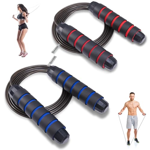 Jump Rope for Women Men Kids, Adjustable Skipping Rope with Ball Bearings, Professional Jumping Rope with Foam Handles, Tangle-Free Rapid Speed Jump Ropes for Fitness Workout Boxing Exercise - color: Red & Blue