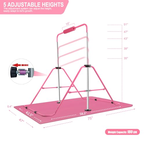 Gymnastics Bar for Girls Boys (A-G-E-S 3-10) with Rings, Folding Gymnastics Bars Horizontal Bar, Expandable for Home Training Gifts for Girls Boys