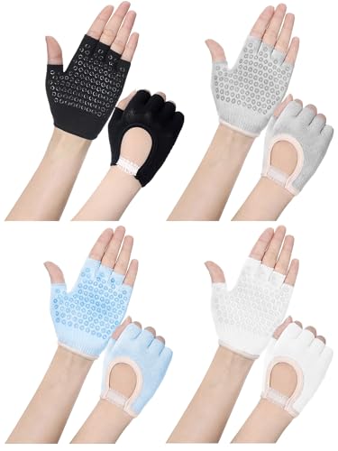 Fourluoo 4 Pcs Women Workout Gloves - color: White, Black, Light Blue, Gray