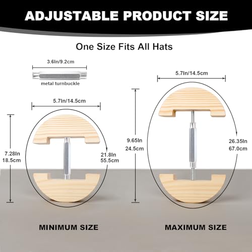 Hat Stretcher for Fitted Hats, Cowboy Hat Stretcher Fitted Hat 7 to 8 1/2, Adjustable Wooden Hat Jack Stretcher Fits All Caps - color: Round Square Silver