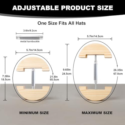 Hat Stretcher for Fitted Hats, Cowboy Hat Stretcher Fitted Hat 7 to 8 1/2, Adjustable Wooden Hat Jack Stretcher Fits All Caps - color: Round Square Silver