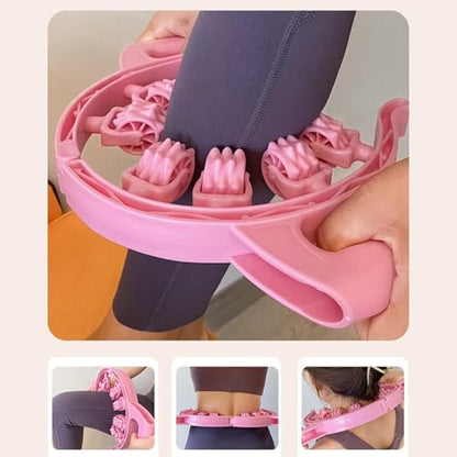 harayaa Roller 8 Wheel Leg Roller Portable Multifunctional Leg Clamp Fascia Massage Tool Manual for Arm, Neck, Home Office, Pink