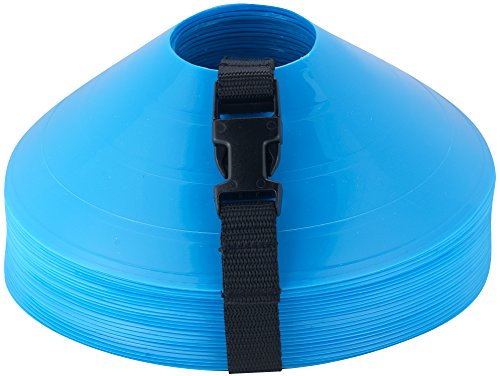 Disc Cones – Set of 25 Agility Cones for Sports Training – 2" Tall, 7" Base Soccer Cones with Carry Strap for Drills & Practice - color: Blue (25 count)