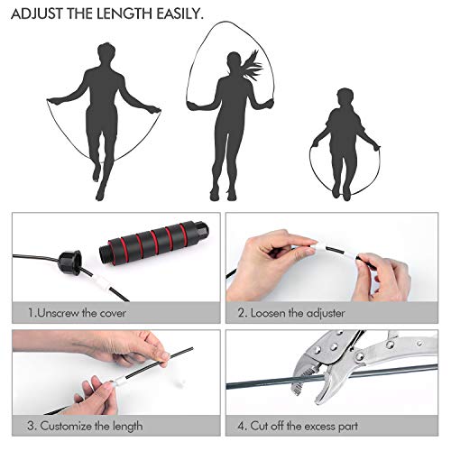 Jump Rope, Tangle-Free Rapid Speed Jumping Rope Cable with Ball Bearings for Women, Men, and Kids, Adjustable Steel Jump Rope with Foam Handles for Home Gym Exercise Fitness Workout Equipment & Slim Body - color: Red