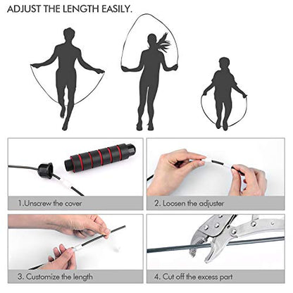 Jump Rope, Tangle-Free Rapid Speed Jumping Rope Cable with Ball Bearings for Women, Men, and Kids, Adjustable Steel Jump Rope with Foam Handles for Home Gym Exercise Fitness Workout Equipment & Slim Body - color: Red