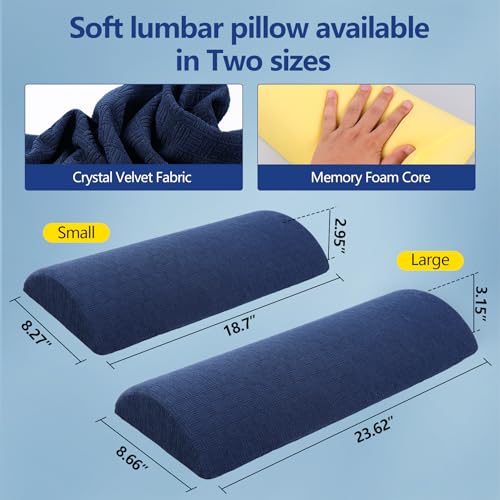 Cozyhealth - 2.95" H*18.7" L - Soft Small Lumbar Pillow for Sleeping, Memory Foam Back Lumbar Support Cushion for Lower Back Pain Relief Bed Waist Sleep Support Pillow for Side, Back(Dark Blue, Small)
