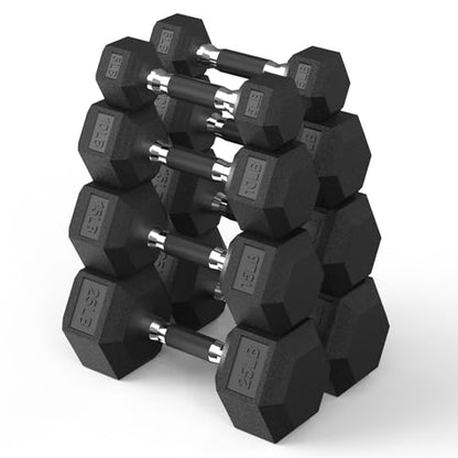 PAPABABE Dumbbell Set, Rubber Encased Home Gym Dumbbells, Weight Dumbbells for Women & Men, Hand Weights for Home Gym & Strength Training