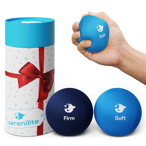 Serenilite Hand Therapy Exercise Stress Ball Bundle - Tri-Density Stress Balls for Adults & Grip Strengthening - color: Blue, Dark Blue
